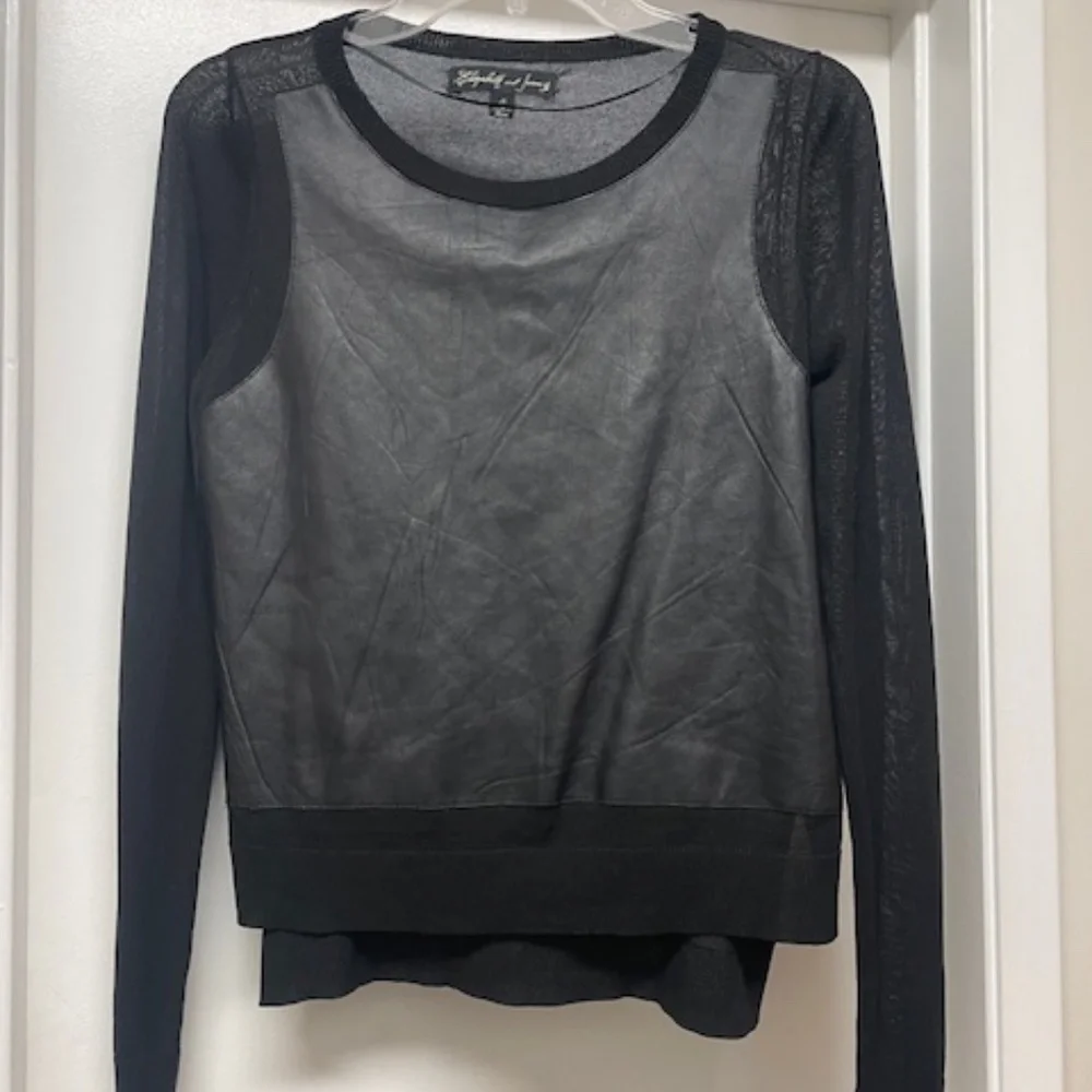 Elizabeth and James Black Lamb Leather Knit Top EUC - Picture 2 of 9